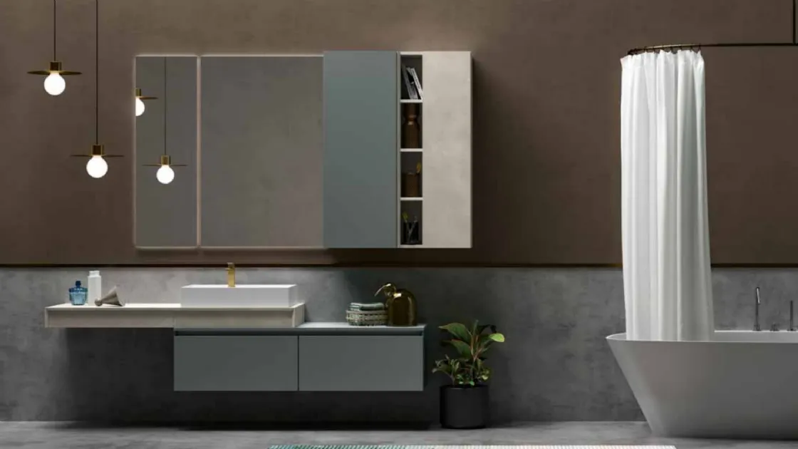 Mobile da Bagno sospeso in laccato carta da zucchero e top in laccato effetto resina 45 01 di Birex