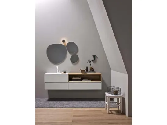 Mobile da Bagno sospeso in laccato bianco opaco e rovere 45 06 di Birex