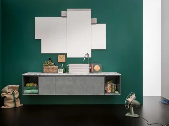 Mobile da Bagno sospeso in laccato metallico e top in marmo bianco di Carrara 45 11 di Birex