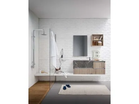 Mobile da Bagno sospeso in melaminico rovere con top e lavabo in marmo grafite 45 13 di Birex