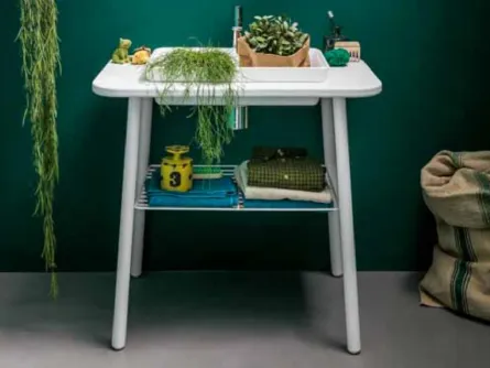 Mobile bagno da appoggio in laccato bianco opaco e top in mineral marmo Acqua e Sapone 01 di Birex