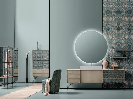 Mobile da Bagno Des in Noce Chiaro con tessuto decorativo di Cerasa