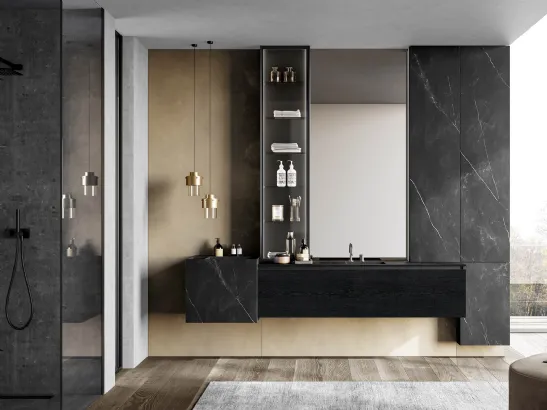 Mobile da Bagno sospeso Facto 08 in essenza rovere carbone e gres di Birex