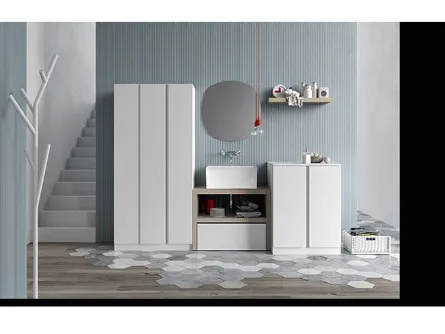 Mobile da Lavanderia in melaminico bianco e lavabo  in ceramica Idrobox 10 di Birex