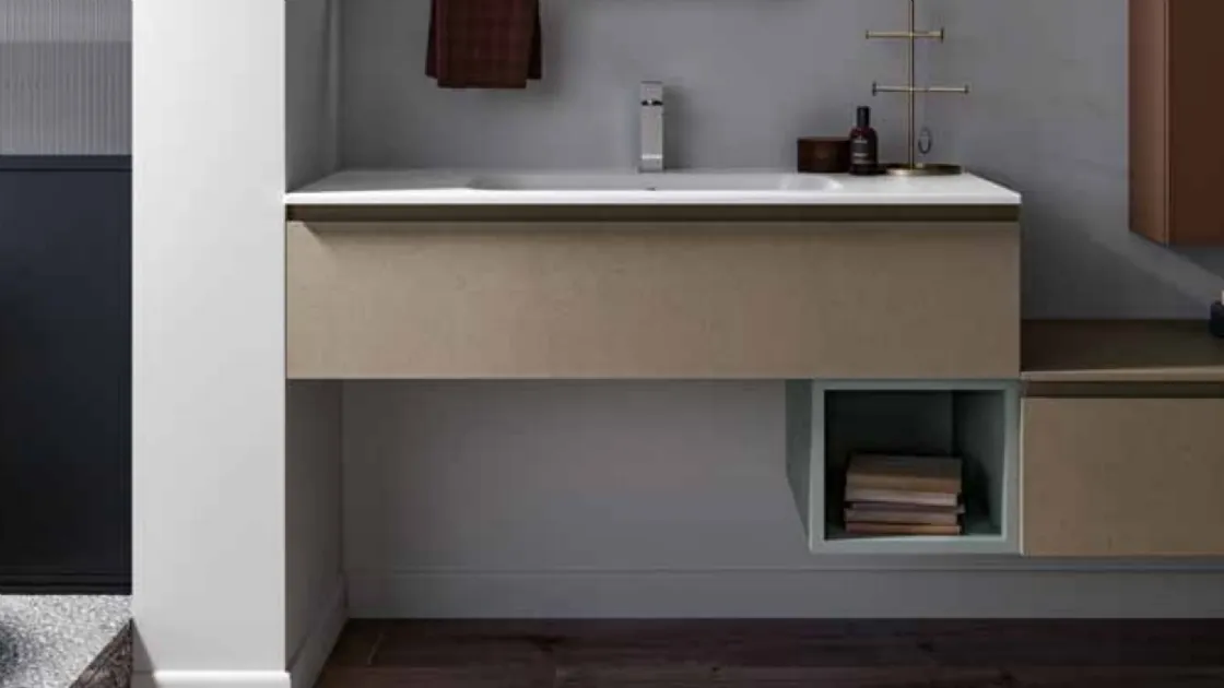 Mobile da bagno sospeso con top in ceramica bianco Lapis 03 di Birex