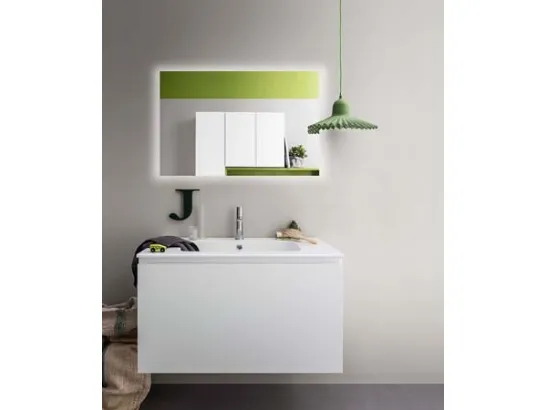 Mobile da Bagno sospeso in laccato opaco e top con lavabo integrato in ceramica Lapis 05 di Birex