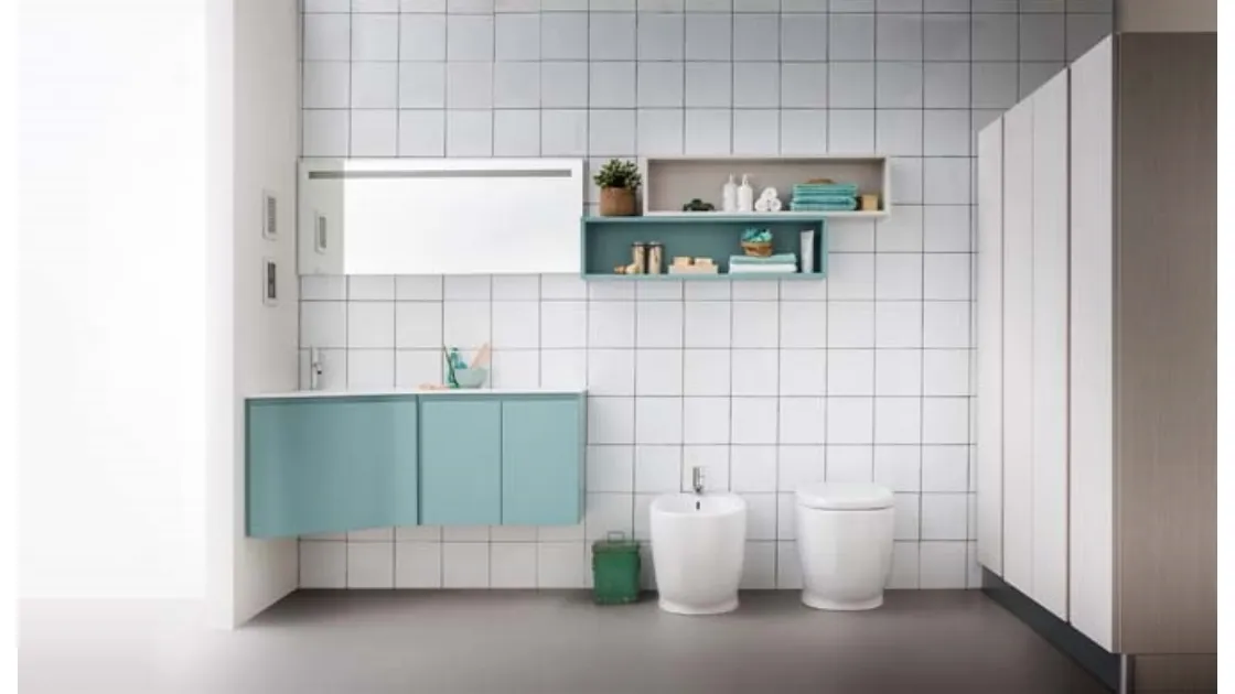 Mobile da bagno sospeso ad angolo in laccato opaco Lapis 07 di Birex