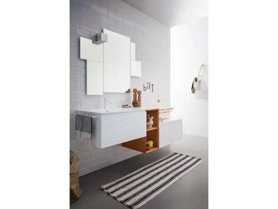 Mobile da Bagno sospeso in laccato bianco e bruciato con top in mineral marmo bianco lucido Memento 07 di Birex