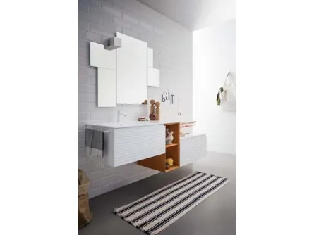 Mobile da Bagno sospeso in laccato bianco e bruciato con top in mineral marmo bianco lucido Memento 07 di Birex