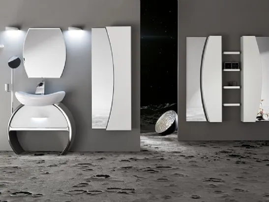 Mobile da Bagno Moon con base con Cassettone Bianco Lucido di Cerasa