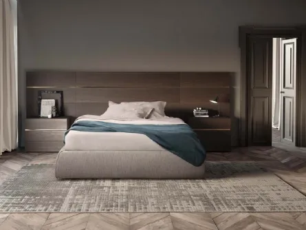 Letto matrimoniale sommier in tessuto con Boiserie in legno di Pianca