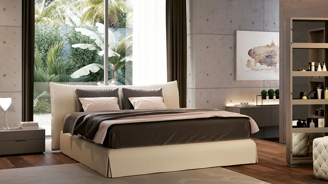 Letto in tessuto con testiera imbottita Saint Tropez di Mobilform