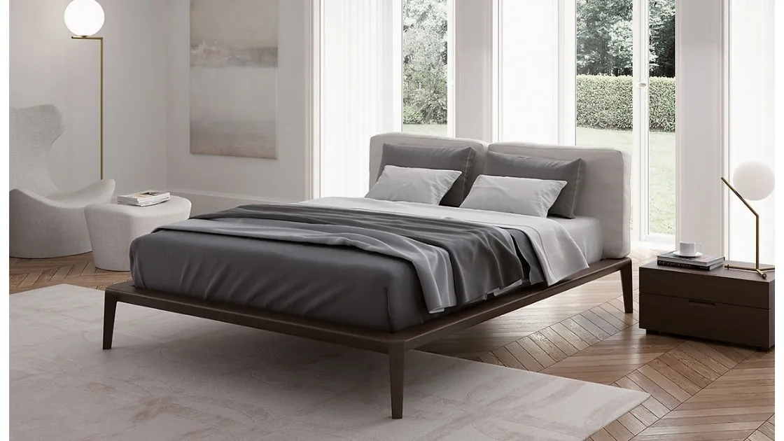 Letto in legno con testiera in tessuto Wide di Mobilform