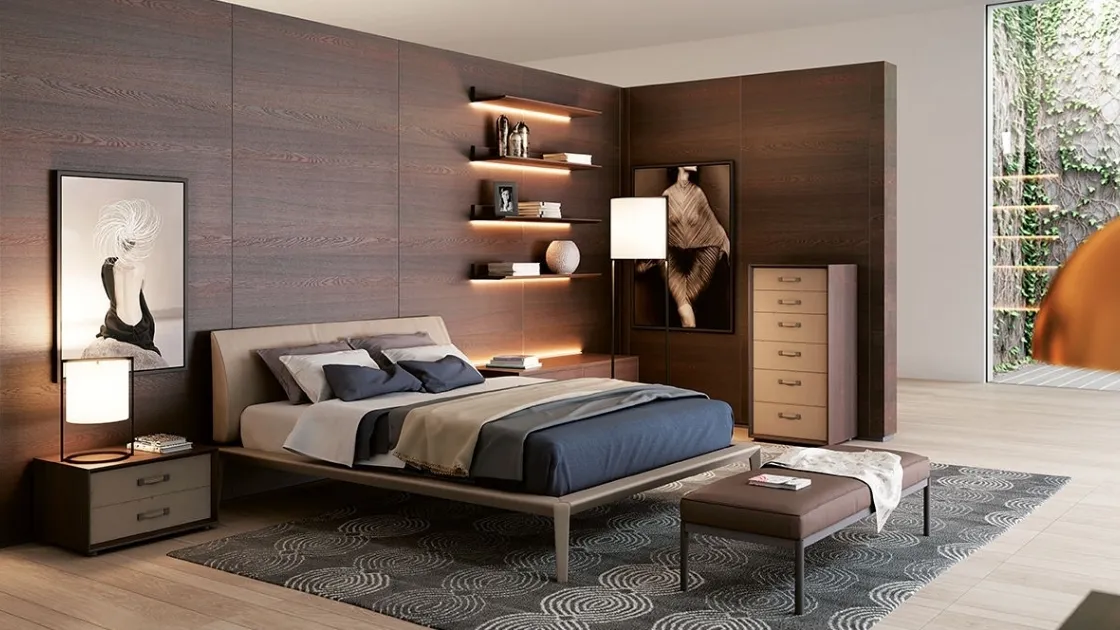 Letto Wide con testiera curva in pelle di Mobilform