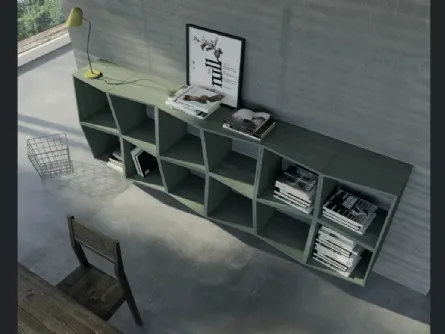 Libreria a muro Unikawood 01 in legno laccato opaco verdone di Fratelli Mirandola
