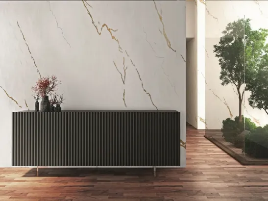 Madia a 3 ante ondulate in laccato opaco ardesia Wave70 di Fratelli Mirandola