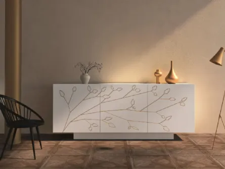 Madia Folium in laccato opaco bianco con decoro floreale semplice color champagne di Fratelli Mirandola