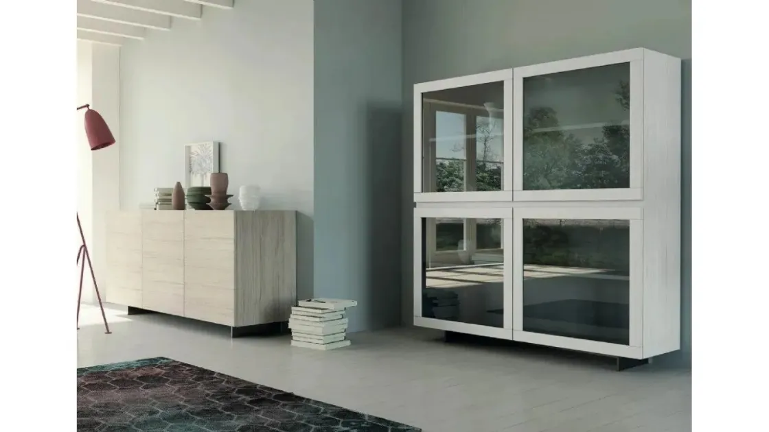 Madia Dallas Art 1003pa in legno bianco decapè e 1106pa in legno laccato bianco e vetro di Fratelli Mirandola
