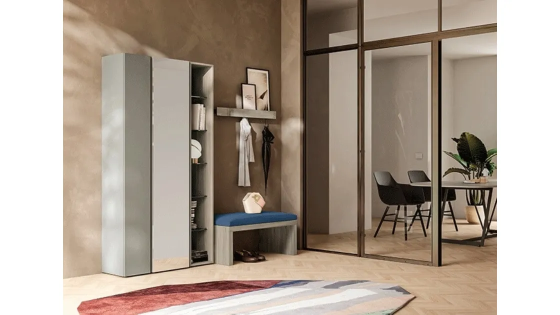 Mobile ingresso in laccato e melaminico con specchiera Sessanta 06 di Birex