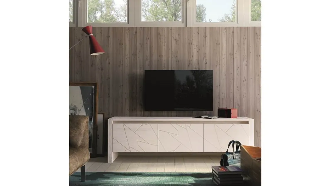 Porta tv Diagona in legno massello di abete laccato a tre ante di Fratelli Mirandola