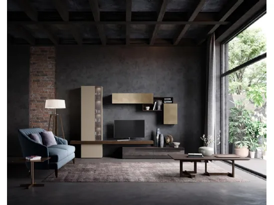 Parete Attrezzata  Composizione Horizon 914 in laccato opaco e legno di Mobilgam