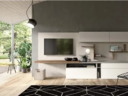 Parete Attrezzata moderna in laccato opaco e nobilitato essenza Rovere vintage Start 04 di Villanova