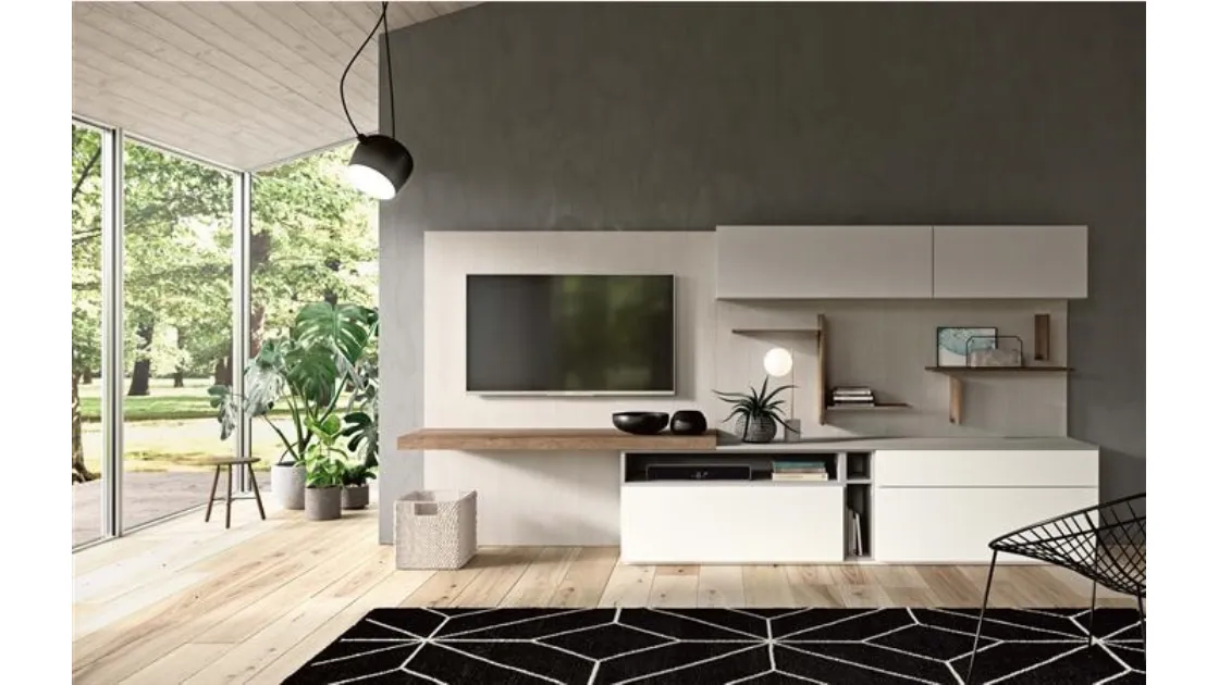 Parete Attrezzata moderna in laccato opaco e nobilitato essenza Rovere vintage Start 04 di Villanova