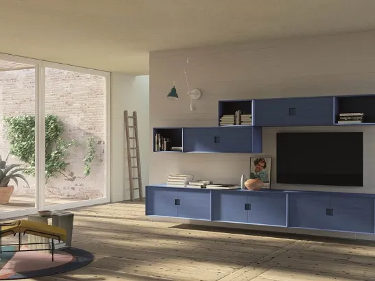 Parete attrezzata Unikawood 13 in legno laccato blu di Fratelli Mirandola