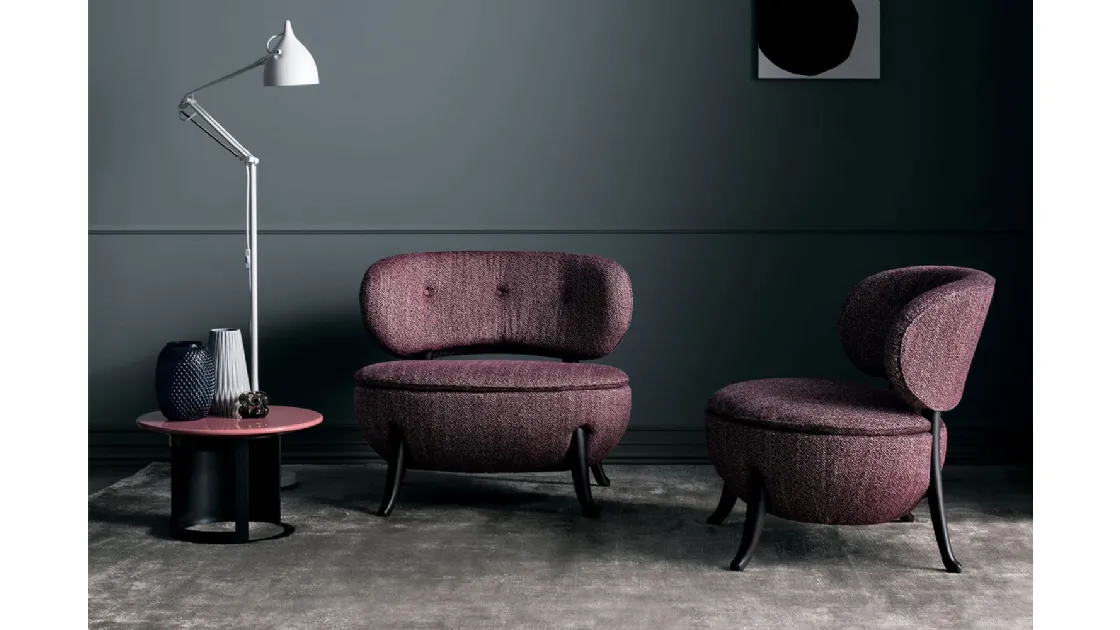 Poltrona di design in tessuto senza braccioli con seduta tonda Oleandra di Bodema