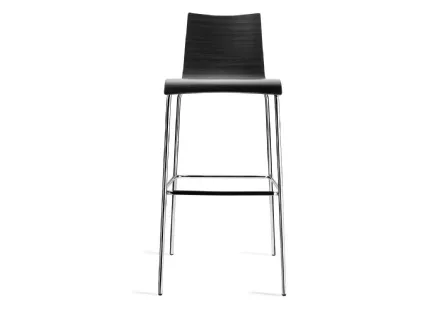 Sgabello Easy con scocca in multistrato di Faggio e struttura in tubo di acciaio cromato di Casprini