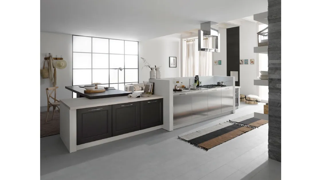 Cucina Classica lineare in legno e acciaio Asolo 04 di Dibiesse