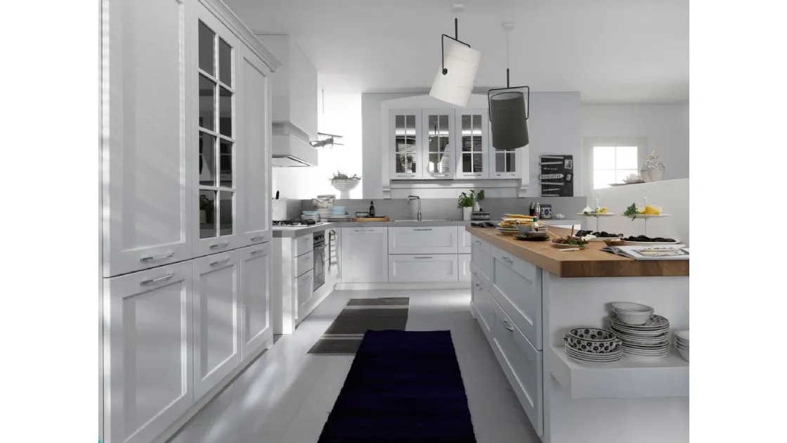 Cucina Classica angolare in legno laccato bianco opaco Asolo 03 di Dibiesse