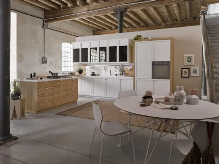 Cucina Classica con isola Mia 01 in legno naturale e laccato Bianco di Dibiesse
