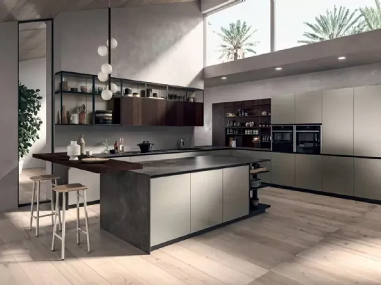 Cucina Moderna Area 22 Job con penisola in laccato metallizzato di Dibiesse