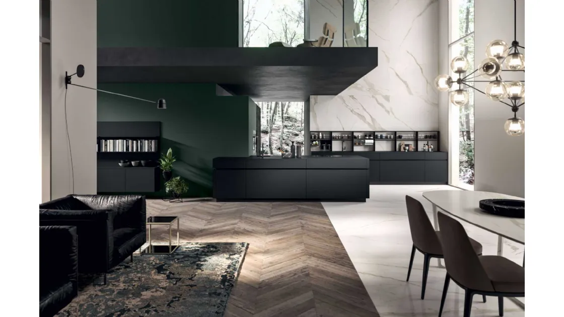 Cucina Moderna GI30 con penisola in laccato Nero opaco di Dibiesse