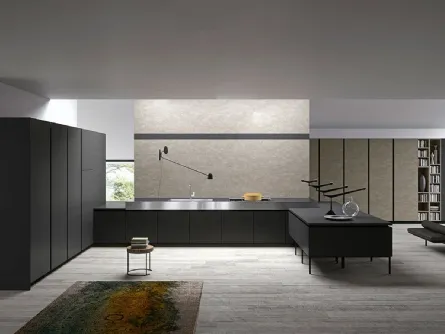 Cucina Moderna Vestimi in Fenix Ingo Nero con penisola di Dibiesse